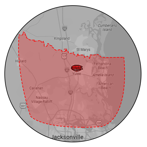 24/7 Towing Service Area Map around Yulee, FL